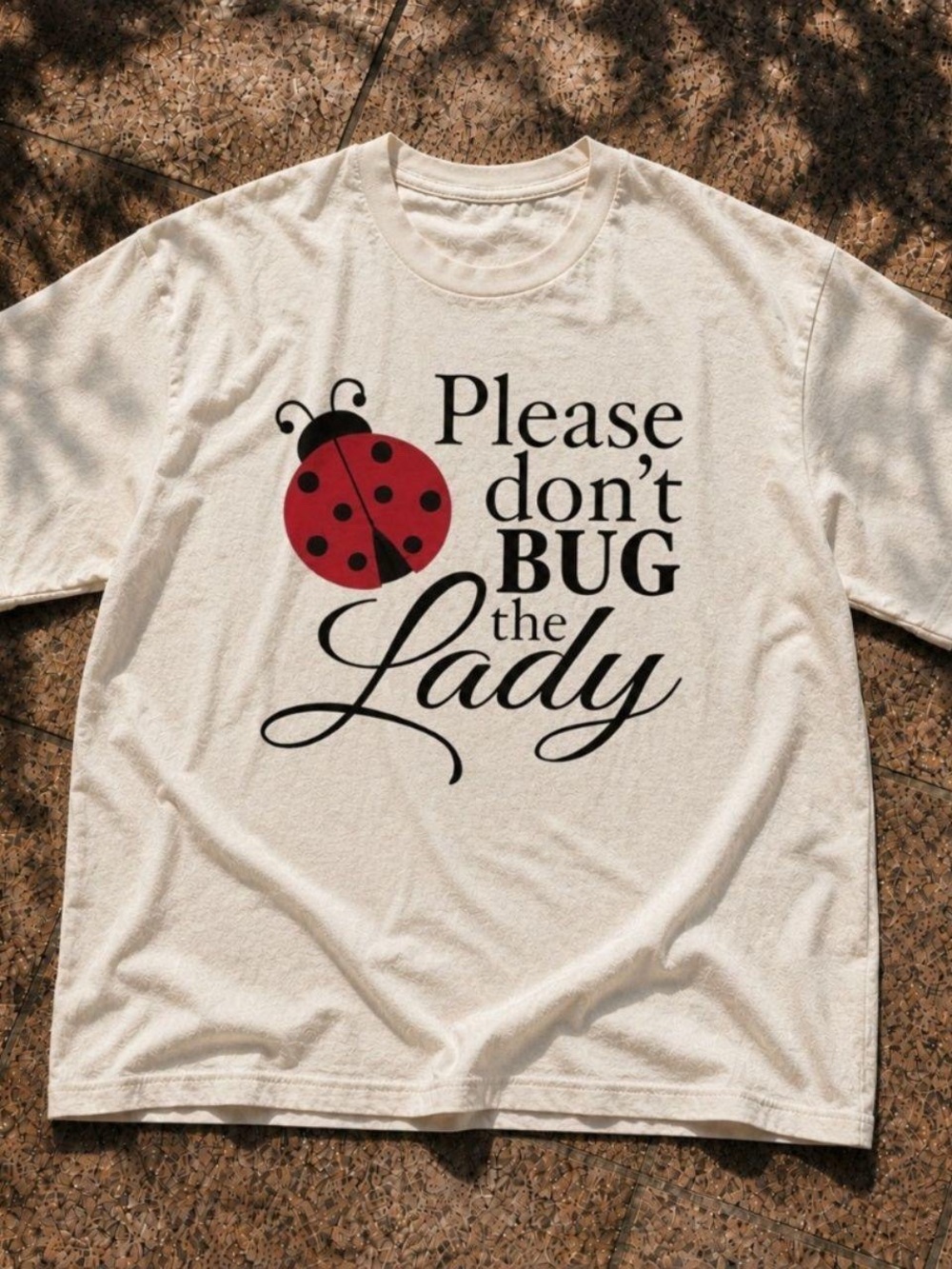 Gildan Cream Short Sleeve Tee with Red Ladybug Graphic